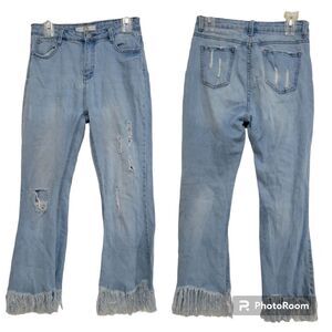 I&M cropped high waisted frayed jeans